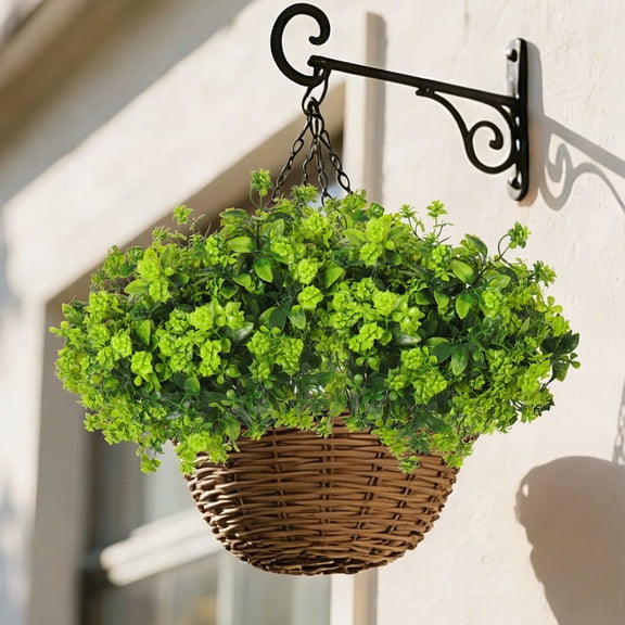 RECUTMS 8Pcs Fake Flowers Outdoor Plants Artificial Plastic Flower Faux UV Resistant Greenery for Spring Summer Porch Fence Patio Yard Wedding Party Indoor Decorations (Green)