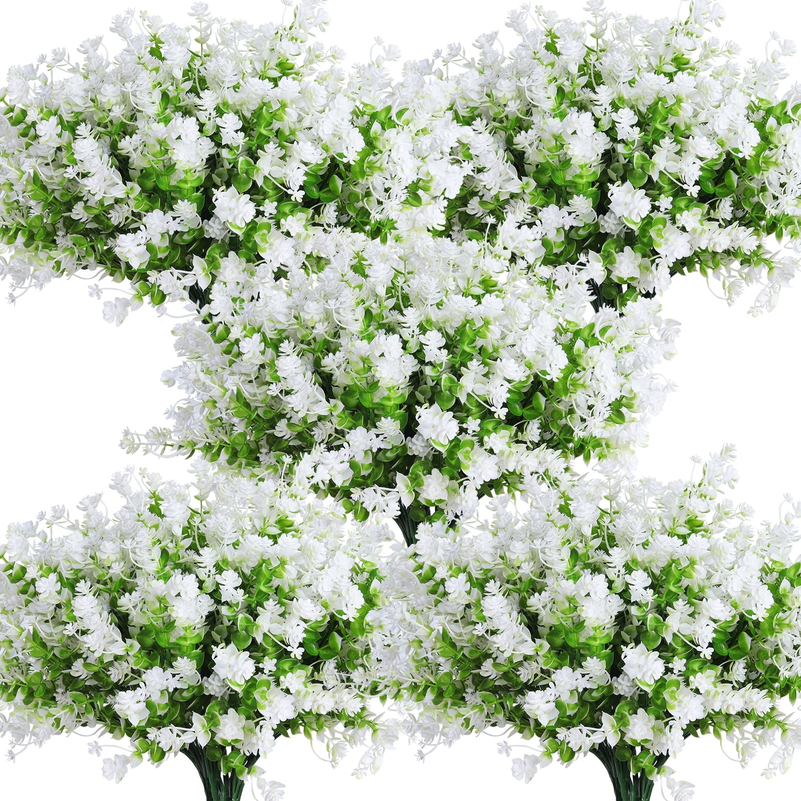 RECUTMS Artificial Flowers Faux Plants Flowers Outdoor Spring Decor, Fake Eucalyptus Realistic UV Resistant for Pot Outside Porch Patio Garden(White)