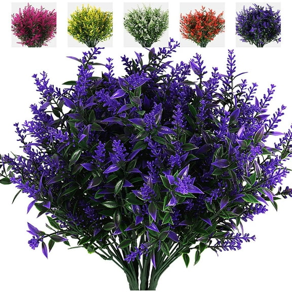 RECUTMS Artificial Greenery Lavender Fake Shrubs Flowers 8 Bundles UV Resistant Hanging Planter Flora Fence Indoor Outside Decor Wedding Table Flowers Arrangement Bouquet Filler (Purple)