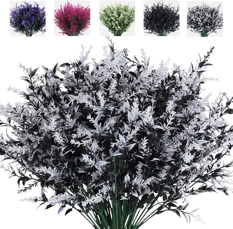 RECUTMS Artificial Greenery Lavender Fake Shrubs Flowers 8 Bundles UV ...