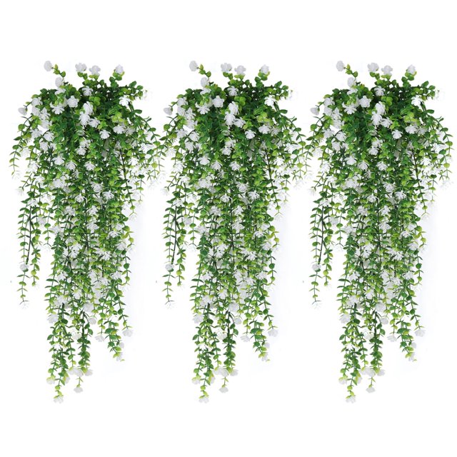 RECUTMS Artificial Hanging Plants Fake Hanging Plant Faux Eucalyptus Leaf Greenery Vine Outdoor Home Garden Decor(White)