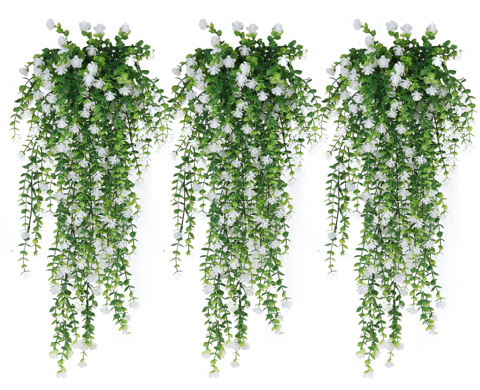 RECUTMS Artificial Hanging Plants Fake Hanging Plant Faux Eucalyptus Leaf Greenery Vine Outdoor Home Garden Decor(White)