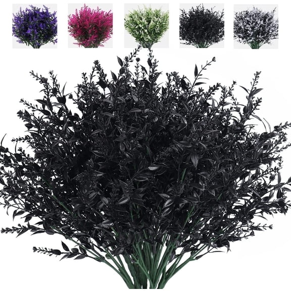 RECUTMS Black Artificial Flowers Outdoor, Faux Plastic Plants UV Resistant Shrubs No Fade Faux Plants Garden Porch Window Box Decorating