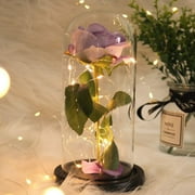 RECUTMS Artificial Rose Flowers Pink Glass Rose Silk with Led Light Mother Gift