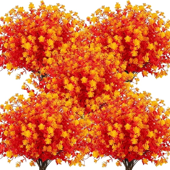 RECUTMS Autumn Artificial Fake Flowers, Artificial Boxwood Plants,UV Resistant Shrubs Fake Outdoor Plants Outside Indoor Decorations,8Pcs(Fall)