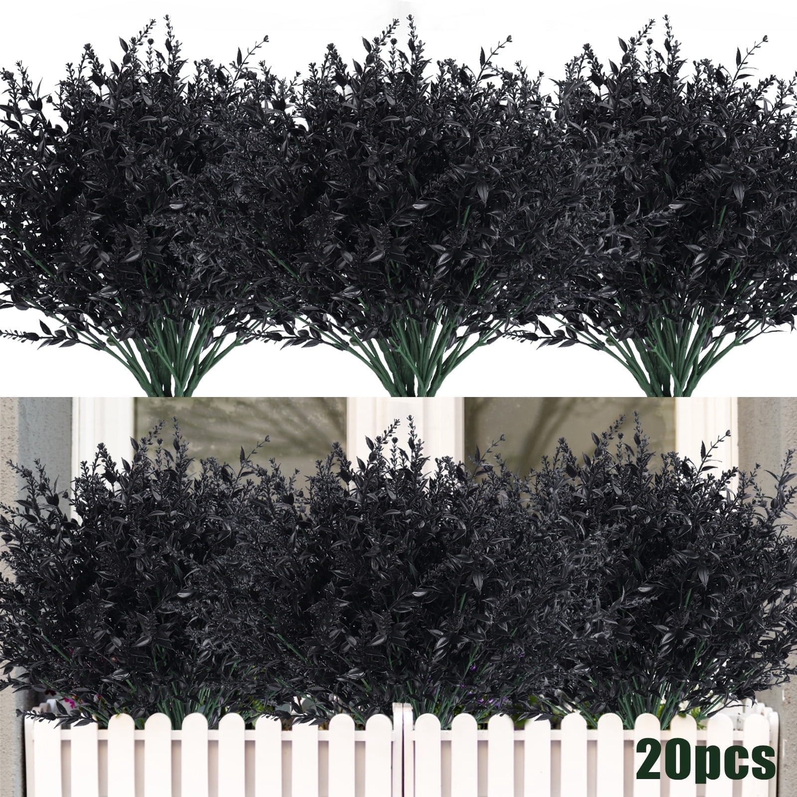 RECUTMS Black Decor 20 Bundles Artificial Flowers Fake Outdoor Plants Faux UV Resistant Lavender Flower Plastic Shrubs Indoor Outside Hanging Decorations