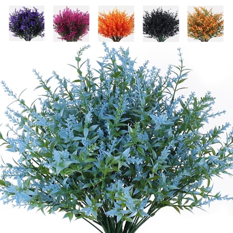 RECUTMS Blue Artificial Flowers for Outdoor Fake Plants Faux UV Resistant Flower Indoor Hanging Decorations