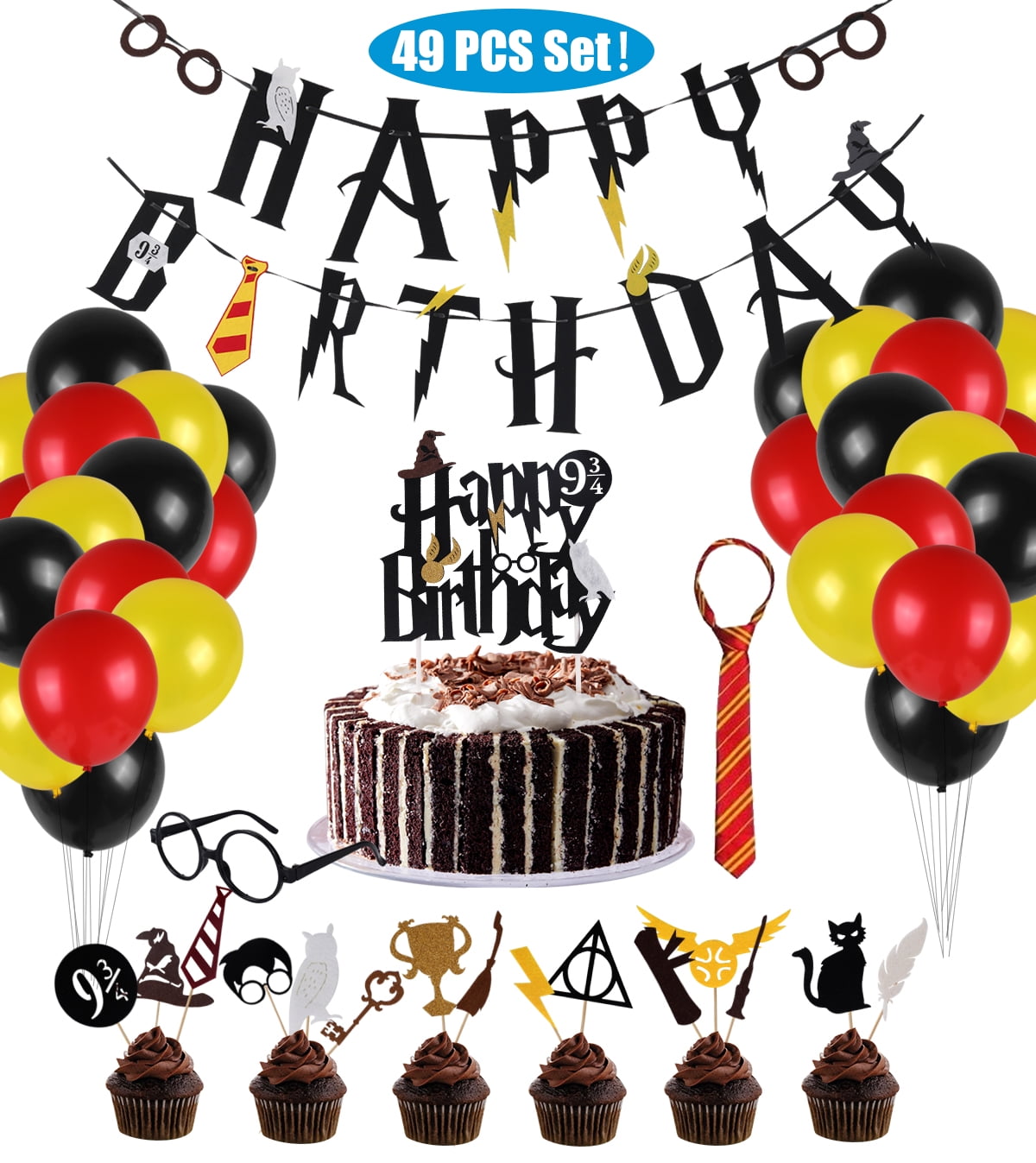 Harry Potter Birthay Party Supplies Decoration Bundle Pack includes Happy  Birthday Banner, Mini Honeycomb Table Decorations, Flag Banner, Hanging
