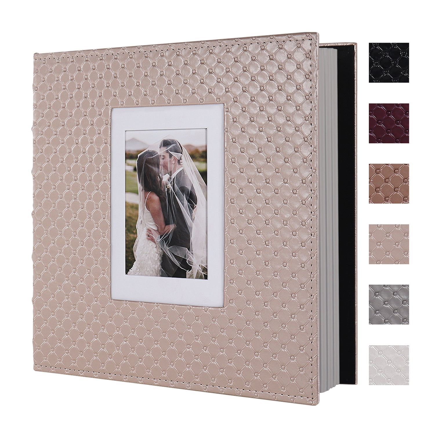 RECUTMS DIY 60 Pages Leather Cover Scrapbook Photo Album 4x6 5x7 8x10,Self Adhesive Photo Album Holds Photos of Any Size Wedding Anniversary Albums(Champagne)