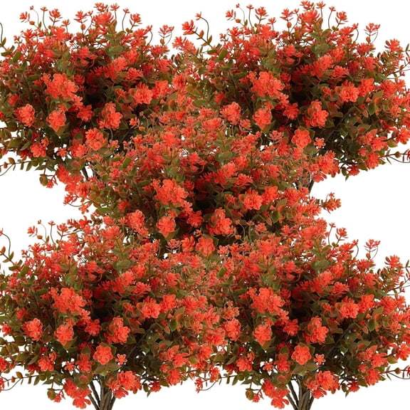 RECUTMS Fake Outdoor Flowers Artificial Fall Flowers Plants for Window Boxes Fake Faux Eucalyptus for Home Decor 8Pcs(Green&Orange)