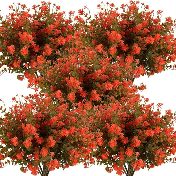 RECUTMS Fake Outdoor Flowers Artificial Fall Flowers Plants for Window Boxes Fake Faux Eucalyptus for Home Decor 8Pcs(Green&Orange)