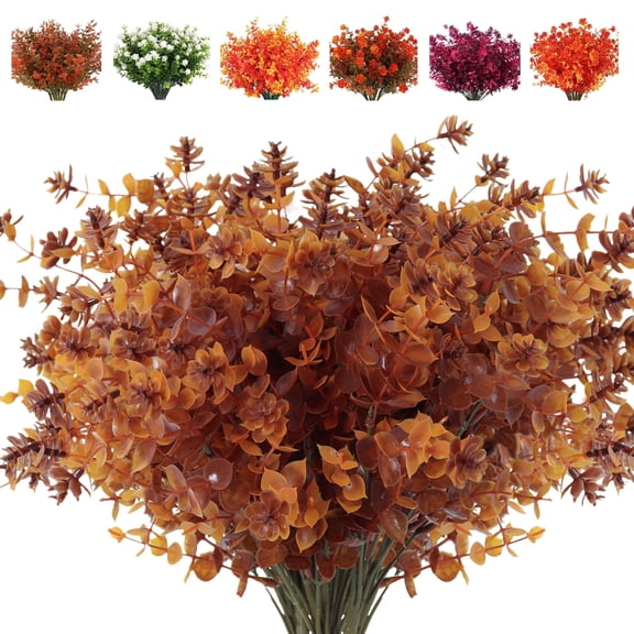 RECUTMS Faux Mums Plants Artificial Flowers for Outside Artificial Fall Flowers Fake Outdoor Autumn Plants for Home Kitchen Thanksgiving Autumns Decoration (Brown)