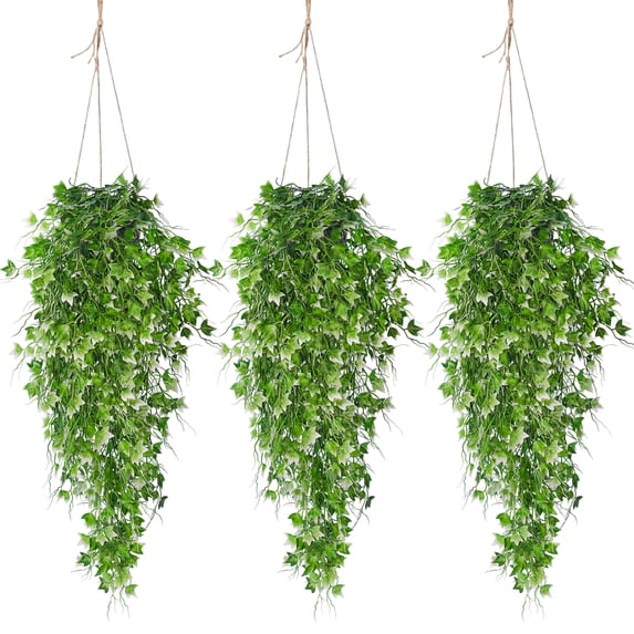 RECUTMS Hanging Artificial Plants Indoor Faux Ivy Vine with White Ivy Leaf UV Resistant Plants for Room Office Wall Decor (White)