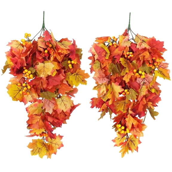 RECUTMS Hanging Plant Artificial Fall Leaves Garland with Berry Fake Autumn Wall Hanging Leaf Vines for Home Fall decor Door Frame Fireplace Decoration