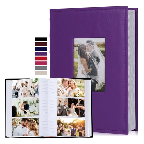 RECUTMS Leather Cover Family Wedding Anniversary Photo Album 300 Pockets Holds 4x6 Photos(Purple)