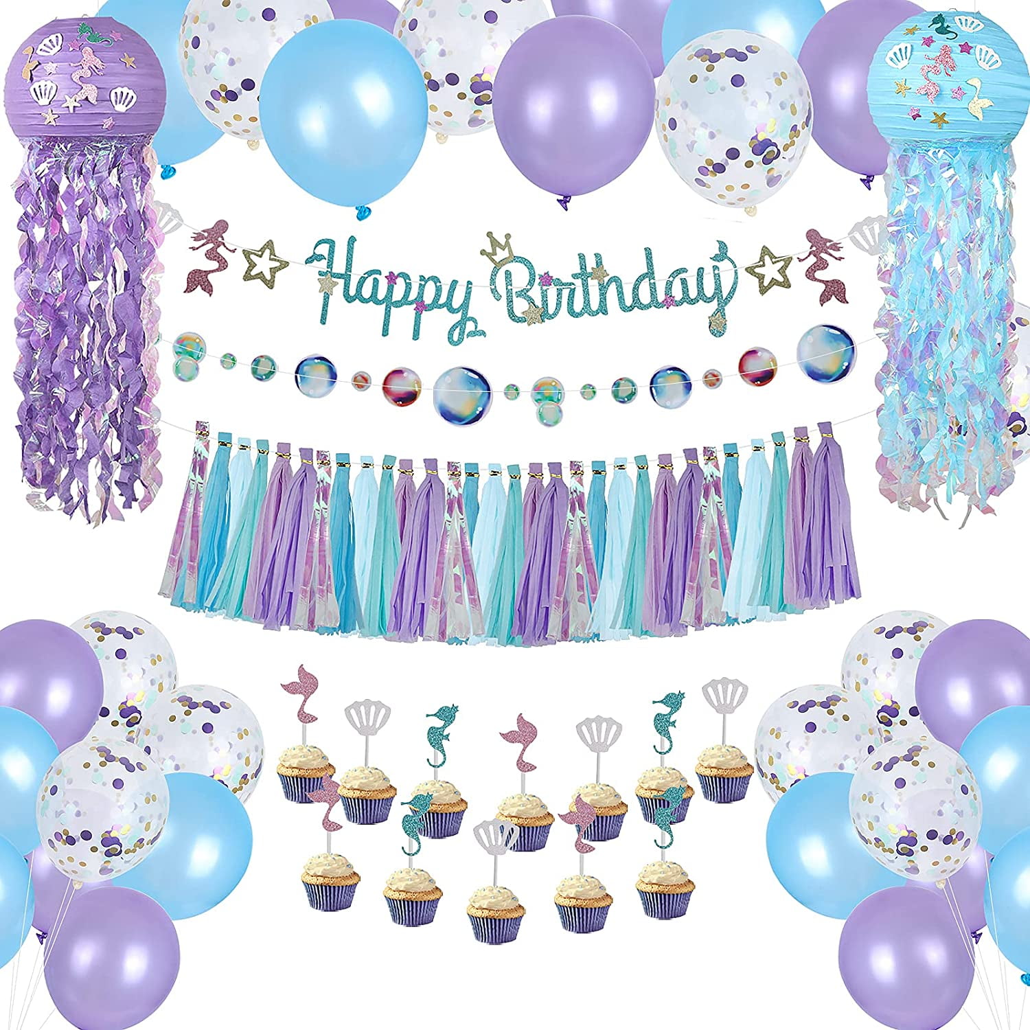 RECUTMS Mermaid Party Decoration Supplies Kits,Ocean Theme Party