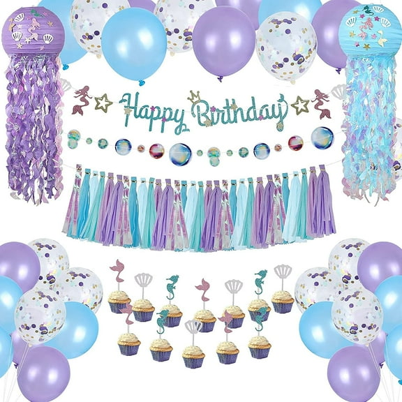 RECUTMS Mermaid Party Decoration Supplies Kits,Ocean Theme Party Decoration