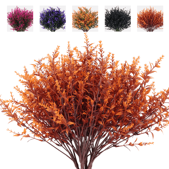 RECUTMS Outdoor Faux Plants Fall Fake Lavender Plants UV Resistant Artificial Greenery Artificial Flowers Indoor 8Pcs Fake Outside Flowers Thanksgiving Decor (Brown)