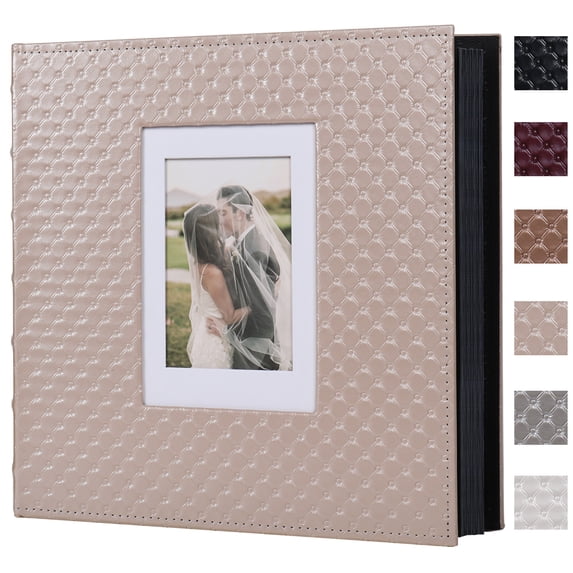 RECUTMS Photo Album 30 Pages Black Inner Button Grain Leather for 4x6 5x7 8x10 pictures DIY Scrap Photo Book Baby Family Wedding Anniversary Album(Pink)