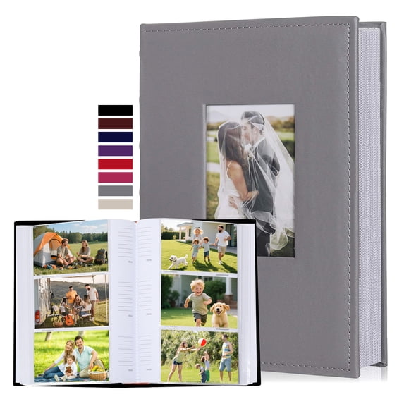 RECUTMS Photo Album 300 Pockets,4x6 Photo Book Paper Core Memo Insert Inside Page PU Leather Cover Picture Album Record Valentine's Day Baby Holiday Albums(Gray)