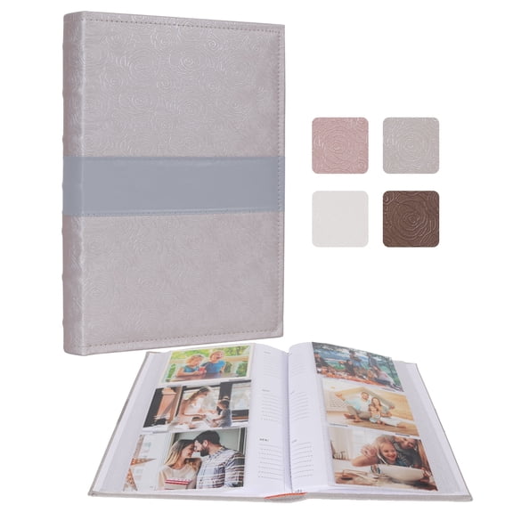 RECUTMS Photo Album 4x6 300 Picture Book for Photos Rose Pattern Leather Cover Picture Albums 4x6 Birthday Holiday Commemorative Gift (Gray)