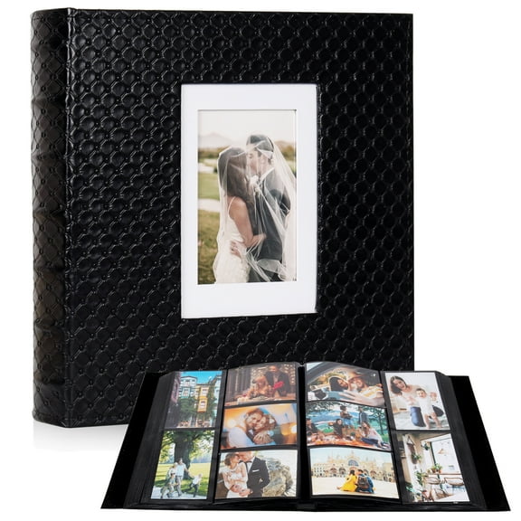 RECUTMS Photo Album 4x6 600 Photos Black Inner Page Button Grain Leather Big Capacity Pockets Pictures Album Birthday Christmas Wedding Anniversary (Black)