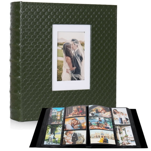RECUTMS Photo Album 4x6 600 Photos Black Inner Page Button Grain Leather Big Capacity Pockets Pictures Album Birthday Christmas Wedding Anniversary (Dark Green)