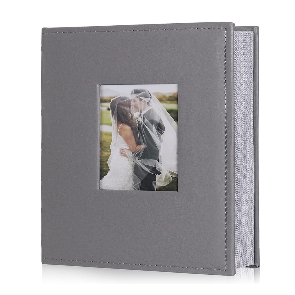 RECUTMS Photo Album Book for 4x6 Photos Holds 200, 2 per Pages Photo Picture Album PU Leather Cover, Horizontal Photos Record Family Wedding Anniversary Baby Holiday Album(Grey)