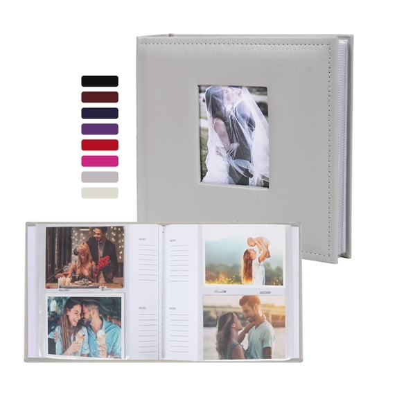 RECUTMS Photo Album Book for 4x6 Photos Holds 200, 2 per Pages Photo Picture Album PU Leather Cover, Horizontal Photos Record Family Wedding Anniversary Baby Holiday Album(Grey)