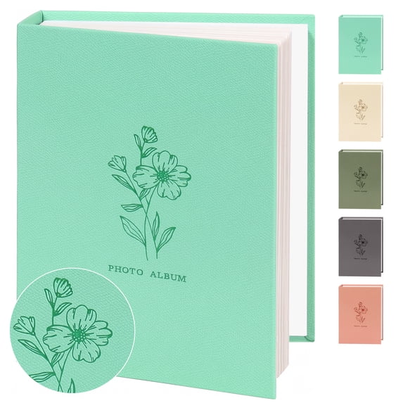 RECUTMS Photo Album Holds 200 4x6 Photos,Vegan Leather Cover Memory Book with Horizontal Pockets Gifts for Travel Family Baby (Mint Green)