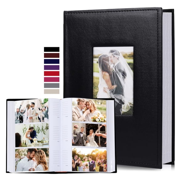 RECUTMS Photo Picture Album 4x6 300 Photos,Small Capacity Premium Leather Cover Wedding Family Photo Albums Holds 300 Horizontal Photos(Black)