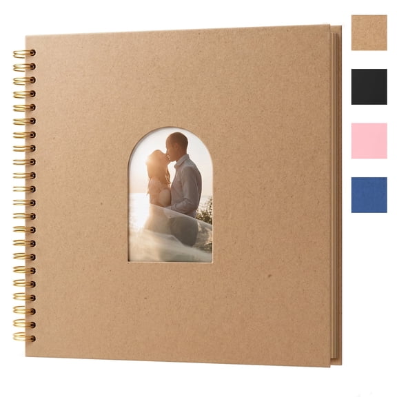 RECUTMS Scrapbook Album,8x8 Inches 60Pages Hardcover Kraft with Window Scrap Book Blank Memory Book as Gifts for Wedding Baby Family (Brown)