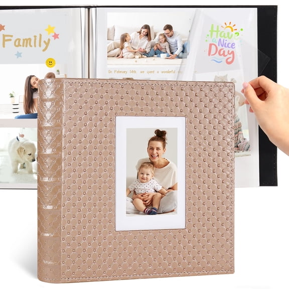 RECUTMS Self Adhesive Photo Album Magnetic Scrapbook Album 30 Magnetic Double Sided Pages Leather Cover DIY Photo Album Holds Photos of any size Baby Family Wedding Anniversary Albums(Light brown)