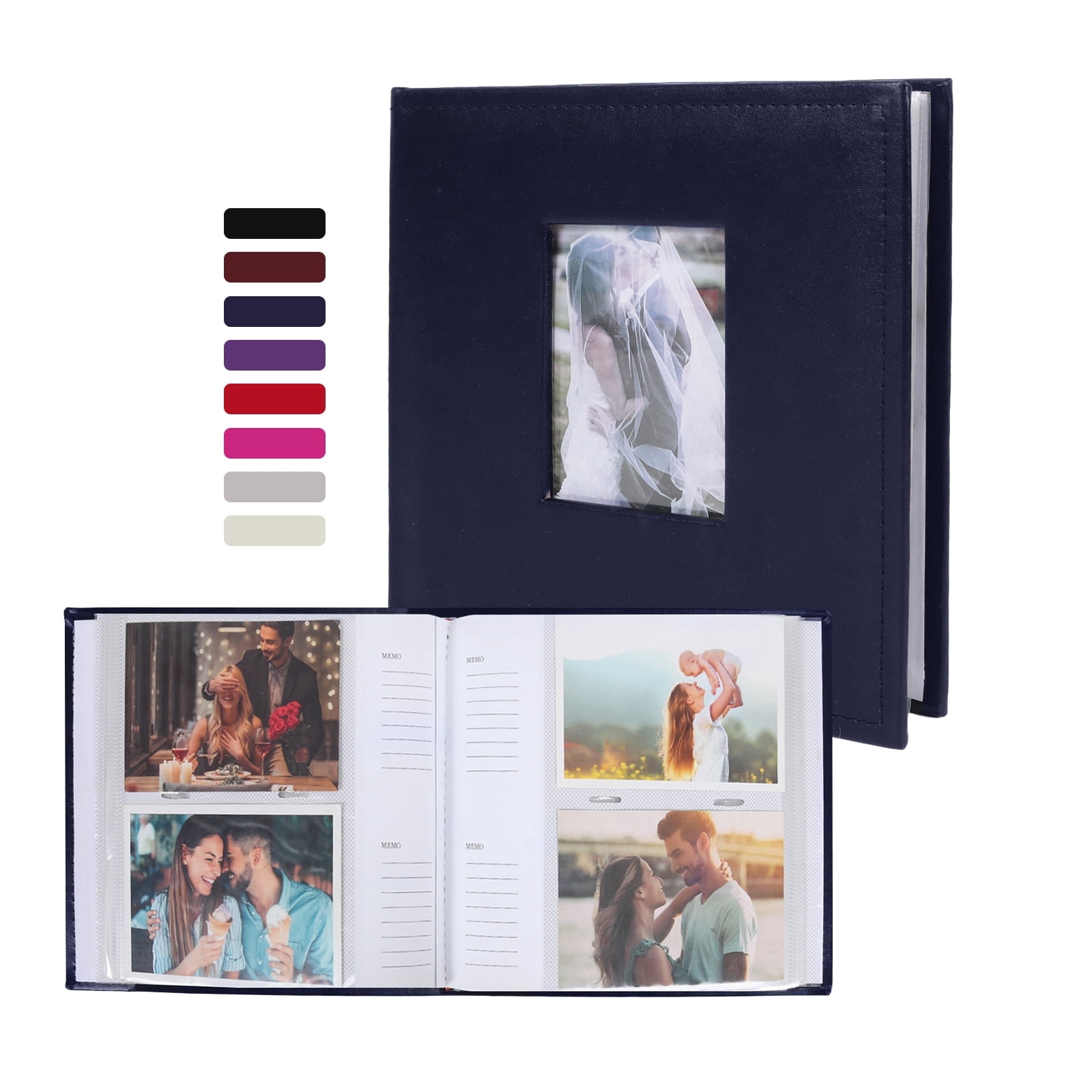 RECUTMS Small Photo Albums for 4x6, Picture Album PU Leather Cover 200 Photo Sleeves Boy Girl Family Photo Book Memo Slot Wedding Album(Blue)