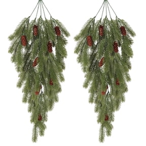 RECUTMS Artificial Pine Branches with Pine Cones Green Plants Pine Needles DIY Accessories for Wreath Christmas and Home Garden Decoration (2 Pieces, Dark Green)