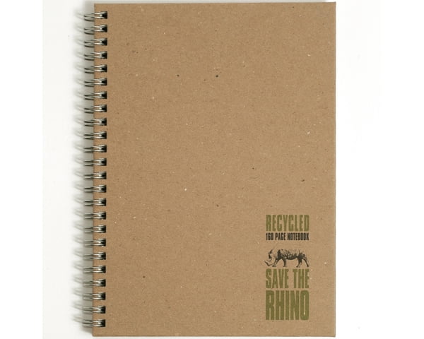 RECYCLED Save the Rhino A5 hardback notebook, 160 pages ruled (Pack of 5)
