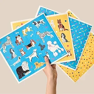 RECYCO Swedish Dishcloths for Kitchen | 4 Pack Oversized Washable Dish Rags | Large Cellulose Reusable Cleaning Paper Towels | Absorbent Counter Dish Cloth Sponge XL Kitchen Wipes, 12" L x 10" W