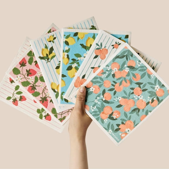 RECYCO Swedish Dishcloths for Kitchen | 6 Packs Orchard Grove Washable Dish Rags | Cellulose Reusable Cleaning Paper Towels | Absorbent Counter Dish Cloth Sponge Kitchen Wipes, 8" L x 7" W