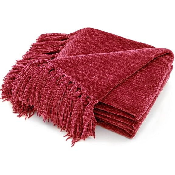 RECYCO Throw Blanket Soft Cozy Chenille Throw Blanket with Fringe Tassel for Couch Sofa Chair Bed Living Room (Christmas Red, 50'' x 60'')