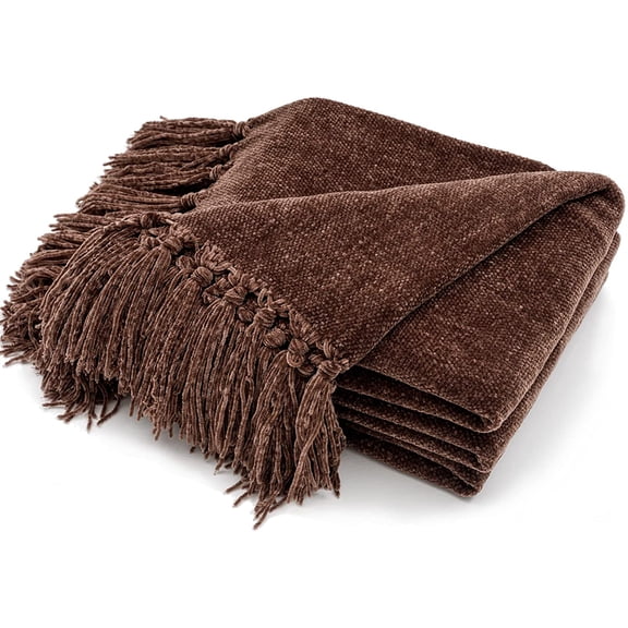 RECYCO Throw Blanket Soft Cozy Chenille Throw Blanket with Fringe Tassel for Couch Sofa Chair Bed Living Room Gift(Brown, 50'' x 60'')