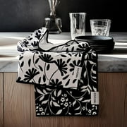 RECYCO Waffle Kitchen Towel Set of 2 - Quick Dry Microfiber Sustainable Dish Towels - Ultra Absorbent Reusable Cleaning Tea Towels - Lightweight Hand Towels,16 x 28 , Black & White Florals