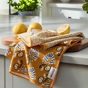 RECYCO Waffle Kitchen Towel Set of 2 - Quick Dry Microfiber Sustainable Dish Towels - Ultra Absorbent Reusable Cleaning Tea Towels - Lightweight Hand Towels,16 x 28 , Marigold Mosaic