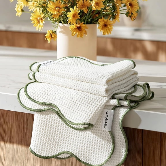 RECYCO Waffle Kitchen Towel Set of 2 - Quick Dry Microfiber Sustainable Dish Towels - Ultra Absorbent Reusable Cleaning Tea Towels - Lightweight Hand Towels,16”x 28”, Lorden Green