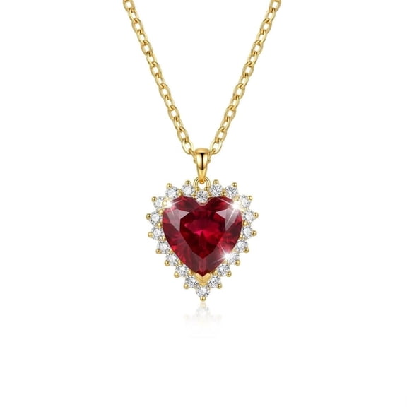LAPRECIEUZ DE ARTHES JEWELRY 18K Yellow Gold-Plated Stainless-Steel Heart Shape Zircon Pendant Necklace Women 18"- Color Red