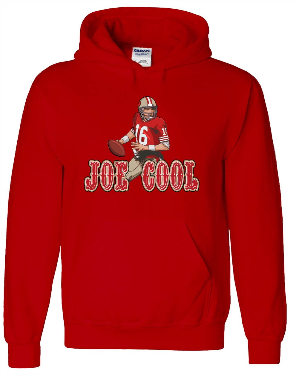 RED 49ers Joe Montana Joe Cool Pic Hooded Sweatshirt ADULT