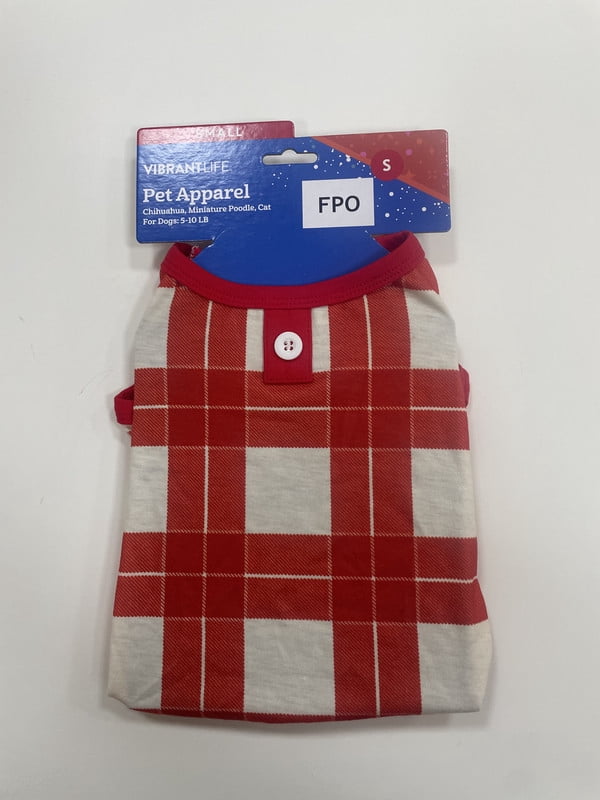 Vibrant Life Holiday Plaid Pajamas for Dogs and Cats, Red and White, XS