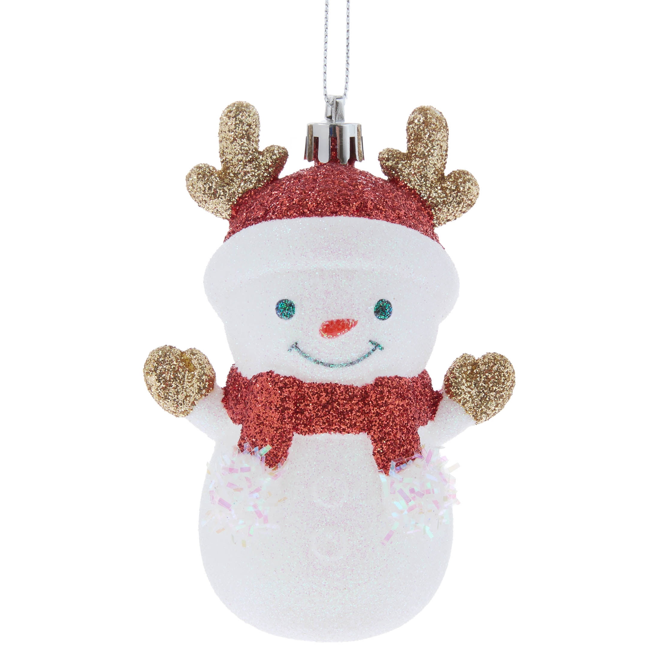 Red and White Glitter Snowman with Antlers Christmas Ornament, 4.3", by Holiday Time