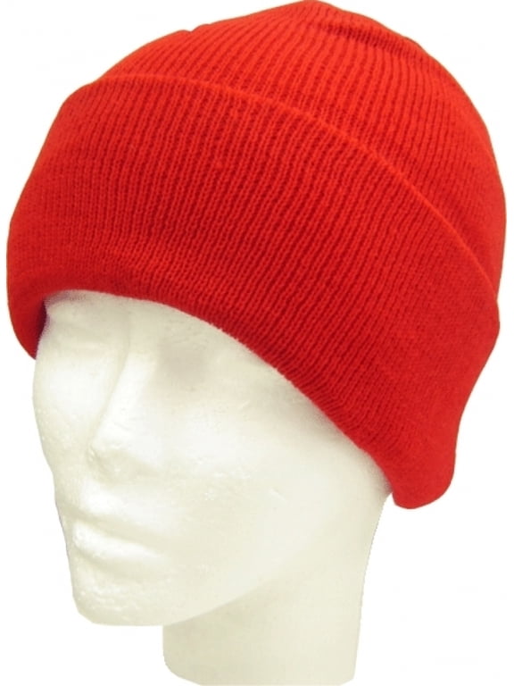 RED BEANIE HAT Classic Plain Long Cuff Mens Beanie Sock Cap [Red]