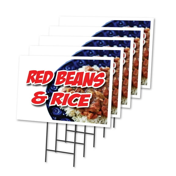RED BEANS AND RICE 5 Pack Of 18" x 24" Yard Sign & Stake | Advertise Your Business | Stake Included Image On Both Sides | Made in The USA