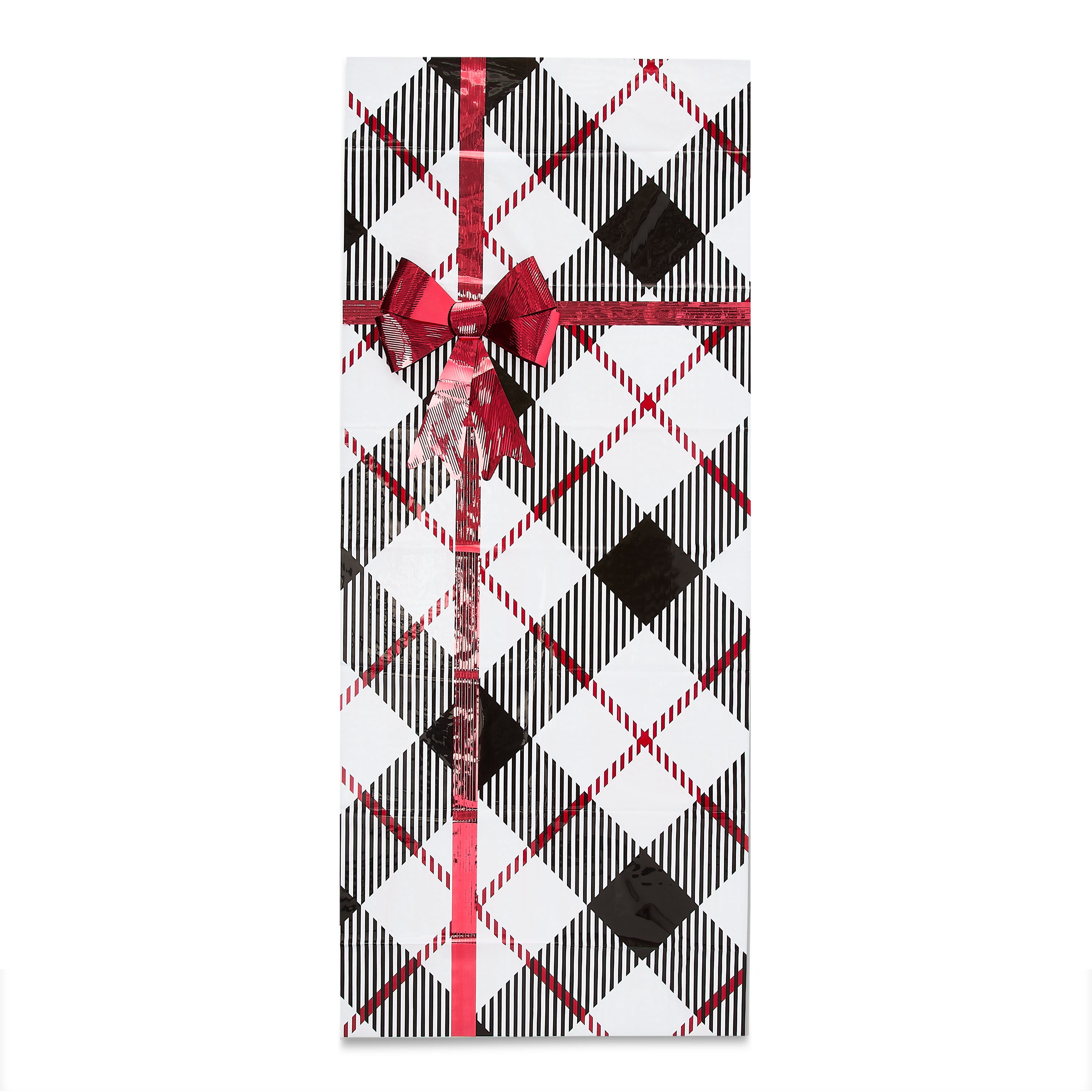 Plaid Christmas Door Panel with Bow, Red and Black, 30" x 72", by Holiday Time